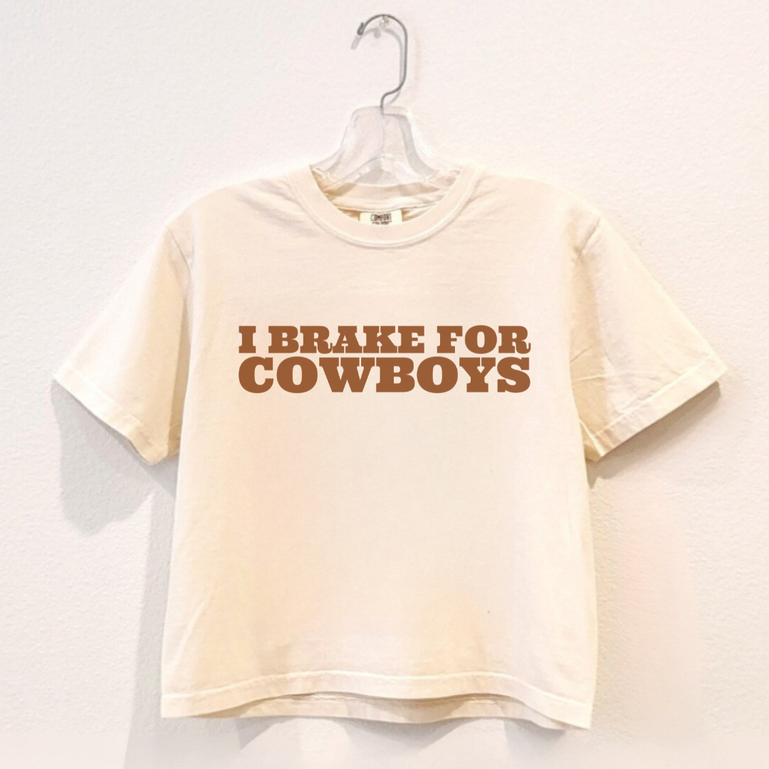 I Brake for Cowboys Boxy Crop Graphic Tee
