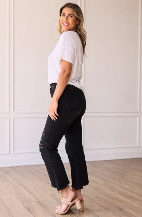 The Dixie Midrise Black Wash Crop Flare Jeans