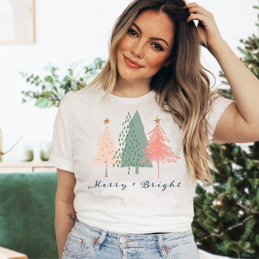 Merry and Bright Pastel Tree Tee