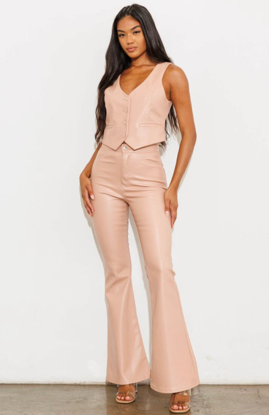 Pretty in Pink Leather Flare Jeans
